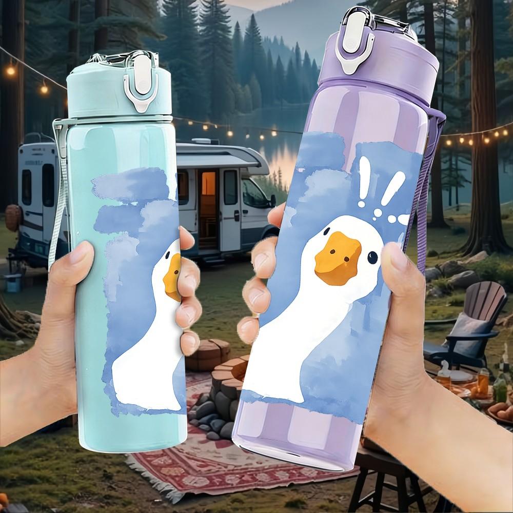1PC Blue Goose Bird Watercolor Print 750ml Color Plastic Sports Water Bottle Leakproof Flip Straw Lid Suitable for Sports Office Home Use
