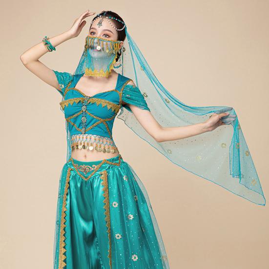 Indian Dance Veil Mesh with Hot Stamping Flowers Costume Prop Adults Kids Reusable Performances Festivals Parties Adult Costume Veil