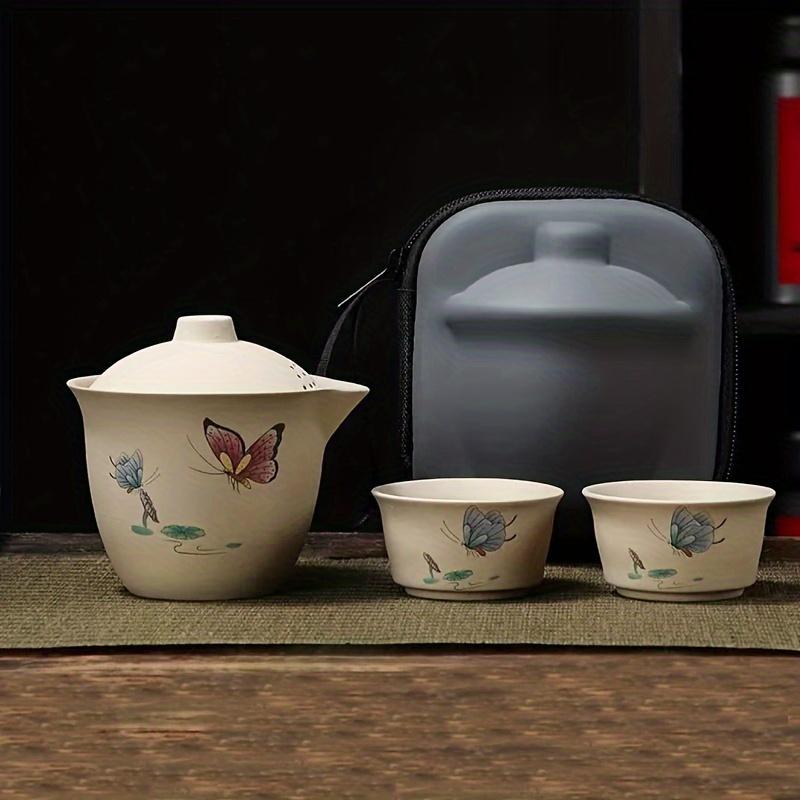 1 sada Cestovní čajová sada Přenosná čajová sada Outdoor Camping Přenosná úložná taška Keramická čajová sada Kung Fu Express Cup Špičková keramická čajová sada Ručně vyráběný čaj C