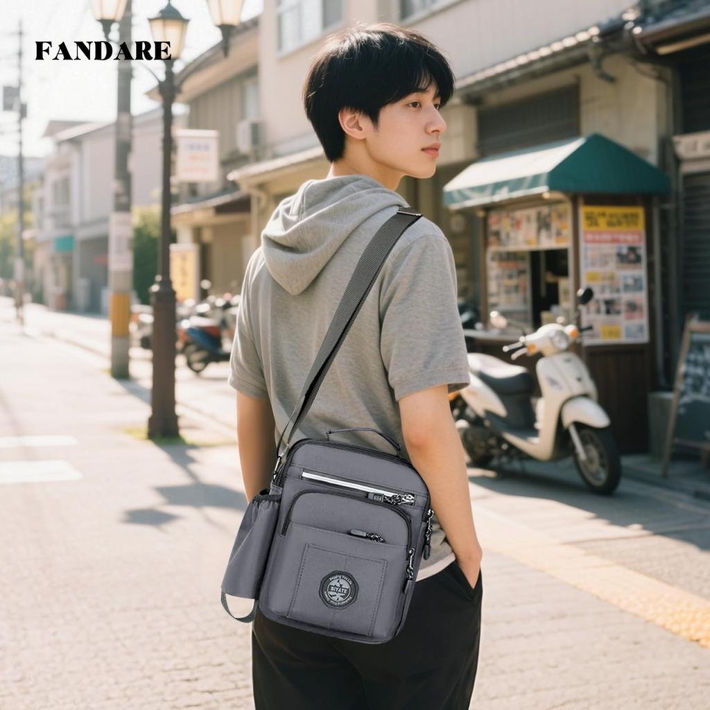 FANDARE Vertical Shoulder Crossbody Design with Perfect for Outdoor and Gray Men's Bag, Bag, 4-Layer Multi-Pockets, Small, Waterproof, Lightweight,