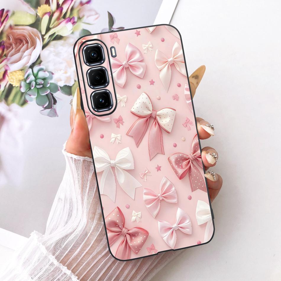 For Infinix Hot 50 Pro+ 50Pro 4G Cute Flower Butterfly Cat Case For Infinix Hot50 Pro Plus 4G Black Silicone Soft Phone Cases