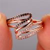 Luxury Female White Black Zircon Stone Finger Ring Vintage Rose Gold Color Wedding Band Bridal Jewelry For Women