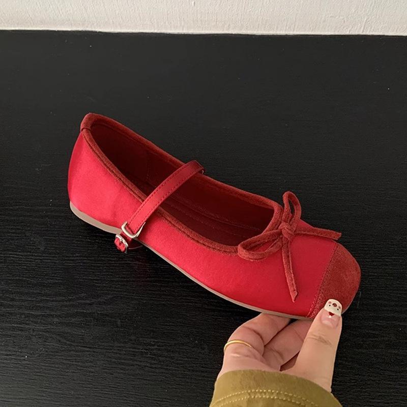 French Gentle Bow Mary Jane Shoes Women's Shoes Inner Height Increase Early Spring New Ballet Shoes with Skirt Single Shoes