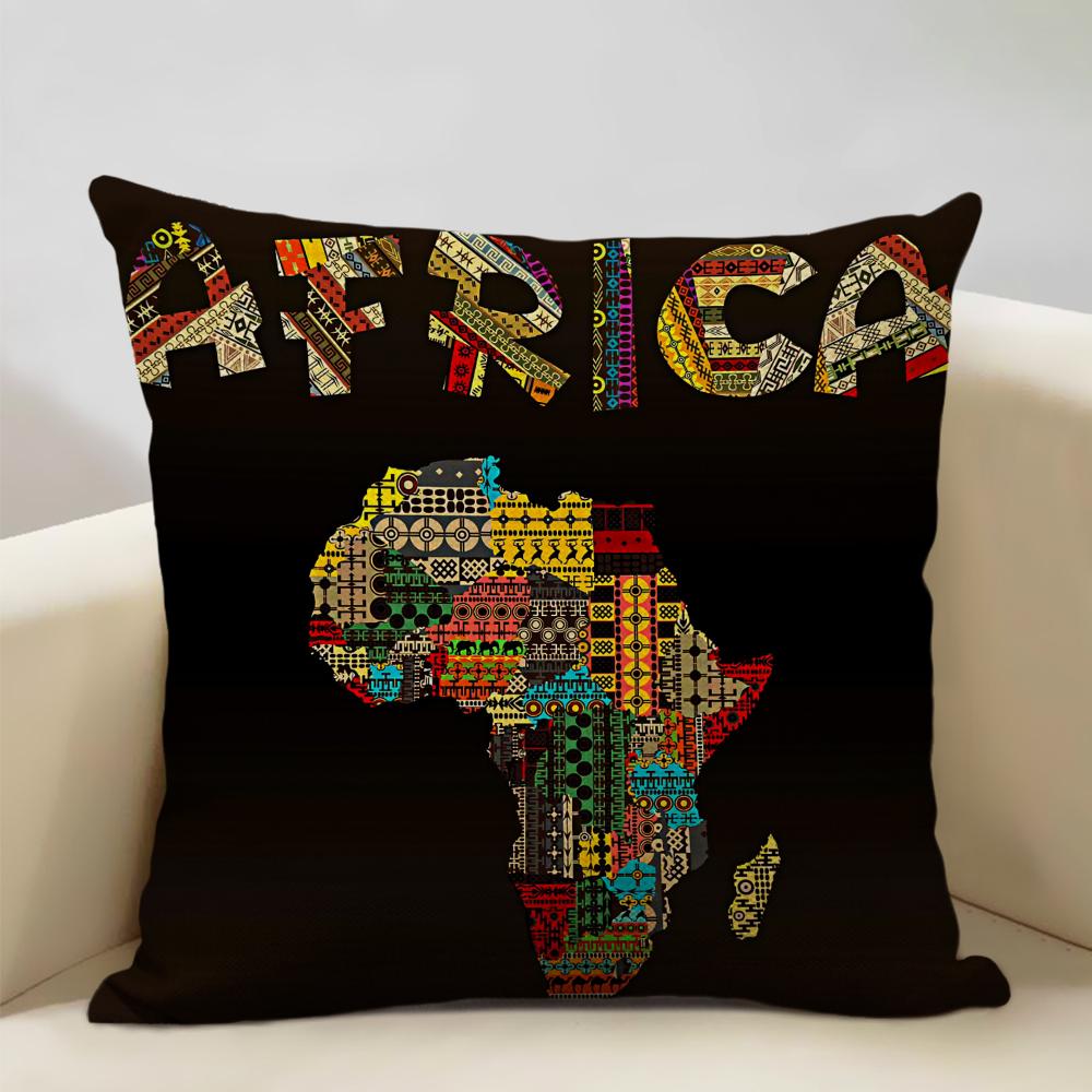 Map of Africa Geometrics Sofa Decorative Pillow Case African Pattern Cushion Cover LinenThrow Pillowcase