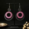 New Creative Round Pattern Spliced Wood Retro Earrings