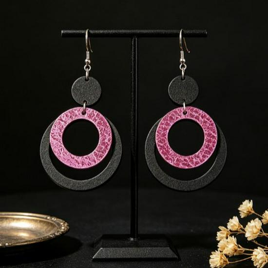 New Creative Round Pattern Spliced Wood Retro Earrings