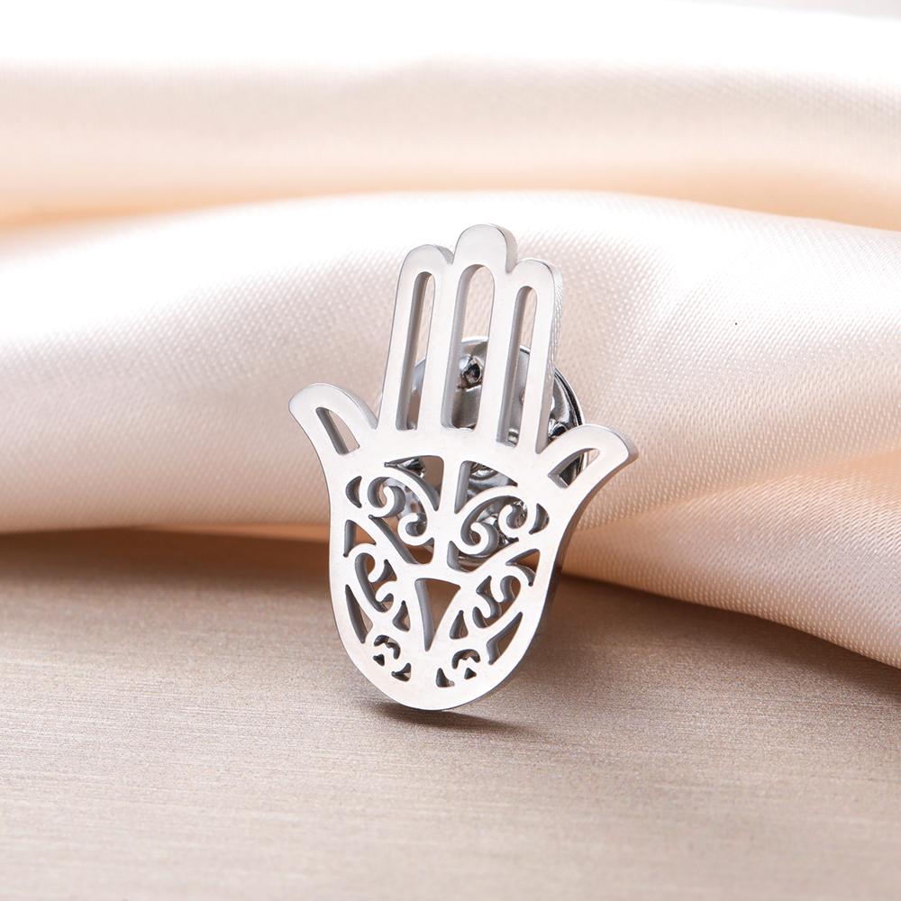 Dawapara Vintage Hamsa Hand Brooch Filigree Hand of Fatima Protection Amulet Lapel Pin Stainless Steel Accessories