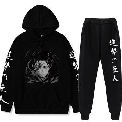 Plus Size Attacking Giant Hoodies Pants Sets Anime Suit Sweatshirt Streetwear Men Pullover Suit Tracksuit Sportwear Spring Autumn