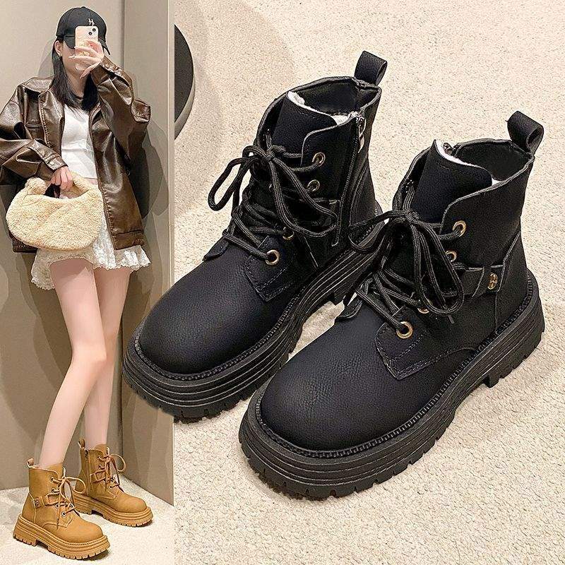 Martin Boots Damen 2025 Frühling und Herbst neu Britischer Stil Weiches Leder Super angesagte Kurze Stiefel Dicksohlige Innen erhöhende Lokomotivstiefel