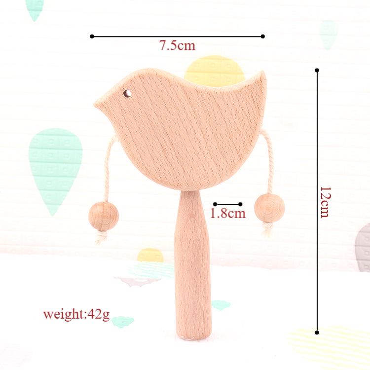 2024 Wooden Baby Rattle Toy - Creative Cartoon Beech Wood Design, Multi-Style Soothing Toy