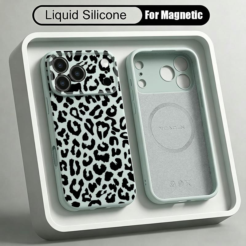 Leopard Print Case For iPhone 17 Pro Max Magnetic For Magsafe Liquid Silicone Cover For iPhone 16 15 14 13 Pro Max