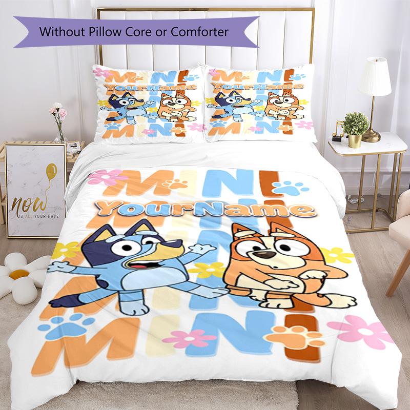 Bluey 126 Customize Your Name Bedding Set Breathable Duvet Cover with Pillowcases Home Decoration Birthday Gift