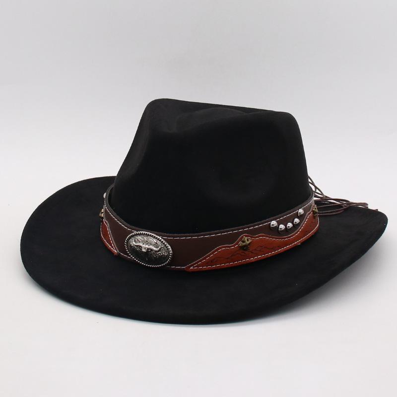 Jazz Hat Felt Hat Belt Buckle Knight Hat Big Head Circumference Cross-Border Foreign Trade Tibetan Top Hat Western Cowboy Hat Mongolian Hat