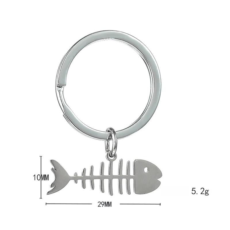 Fish Bone Cat Stainless Steel Keychain Cute Cartoon Matching Style Fashion Couple Friend Pendant Practical Bag Decoration