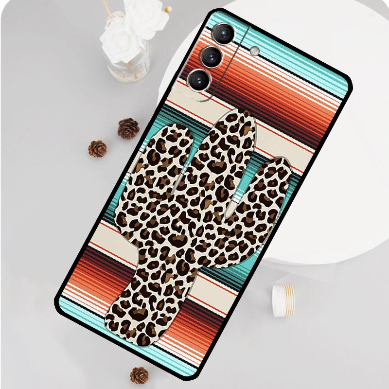 Boho Botanical Leaf Cow Cactus Case For Samsung Galaxy S23 FE S20 S21 S22 Ultra S8 S9 S10 Plus Note 10 20 Ultra Soft Cover