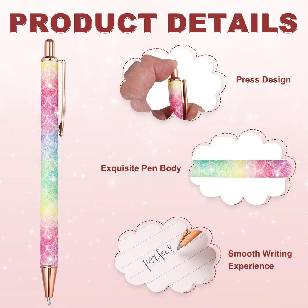 PATIKIL Set of 2 Fancy Pens for Women, Medium Point 1.0mm, Black Ink Glitter Ballpoint Pen, Metal Knock Type, Yellow/Rose Gold
