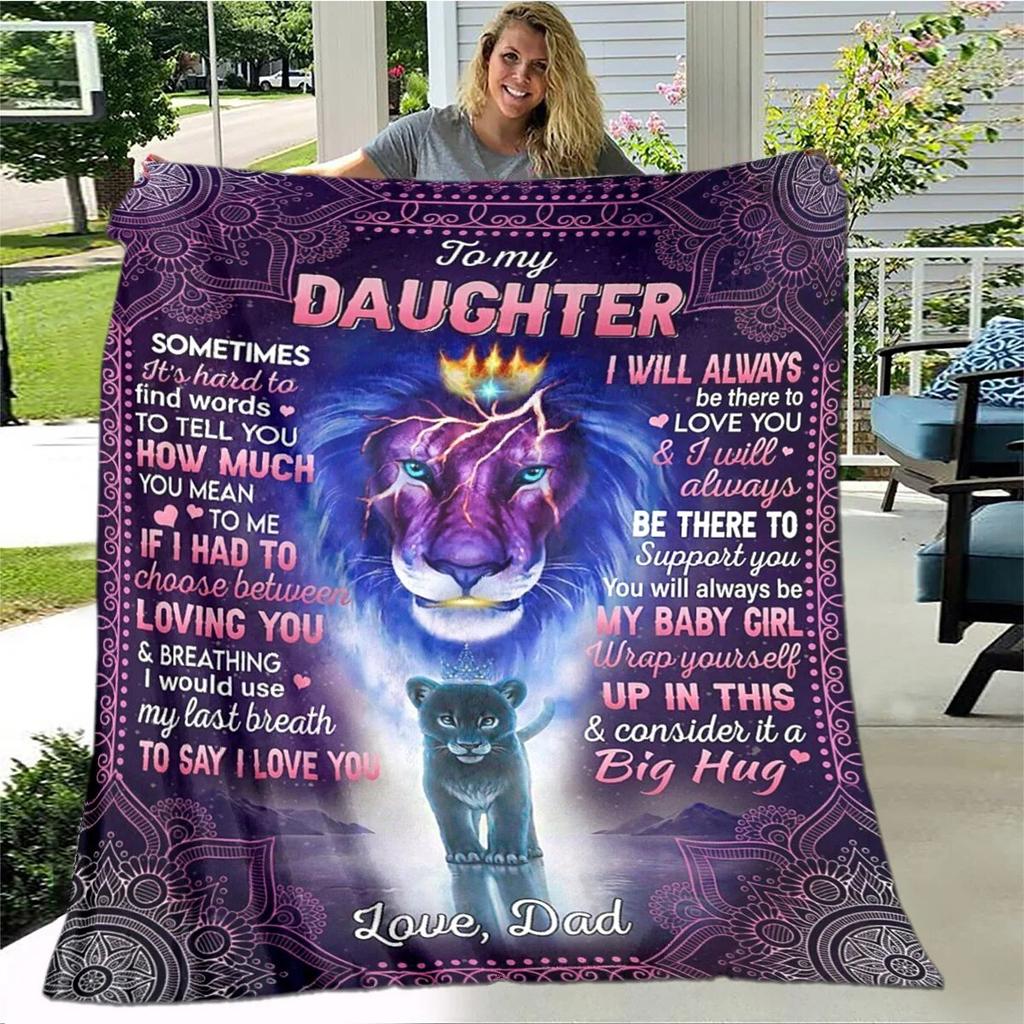 Personalized Blanket Dad Mom To Daughter Blanket  Lion Wolf Tiger Blanket  Sofa Bed Blanket From Family