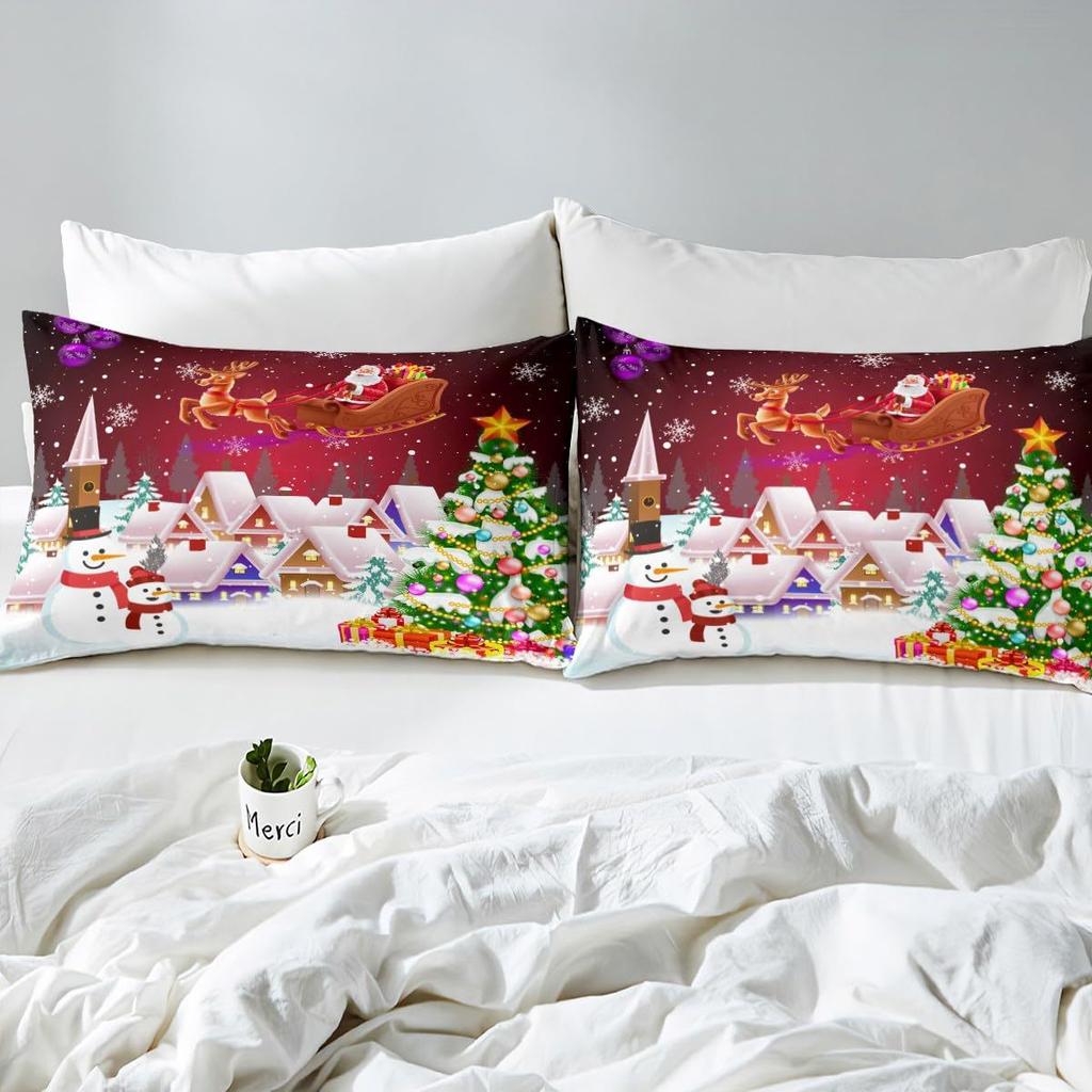 Weihnachtsthema Dreiteiliger Bettbezug Digitaldruck Bettwäscheset Vier Jahreszeiten Bettdecke