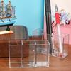 1pc Three-Compartment Transparent Cosmetic Acrylic Storage Box, Pen Holder, Makeup Brush Organizer, Creative Desktop