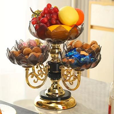 1 frutero de lujo ligero de estilo europeo, frutero giratorio de varias capas, para festivales de primavera, Año Nuevo, decoración de mesas para el hogar