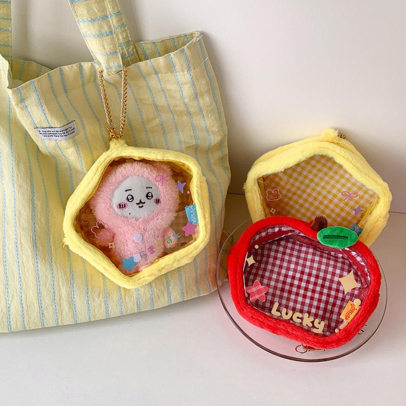 1 Piece Mini Storage Organizer Bag Apple Star Plush Itabag Cute Coin Purse Pouch Keychain Wallet Transparent Toy