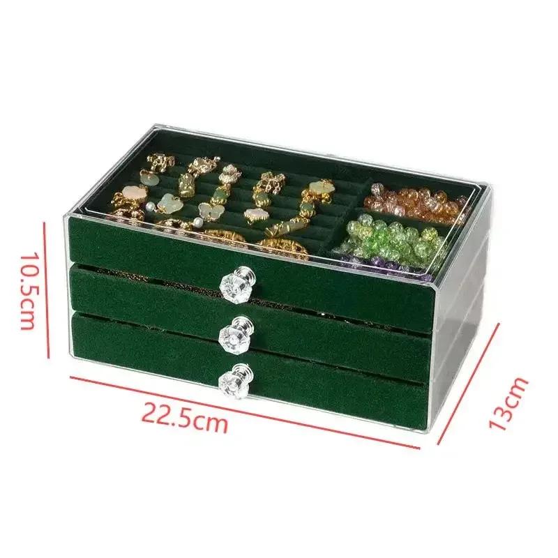 NEW 1pc Three-layer Velvet Jewelry Box Transparent Drawer Type Earring Bracelet Organizer Display Box Jewelry Diy Storage Box