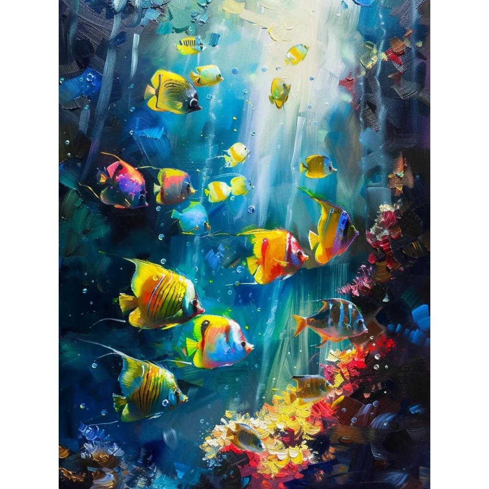 Fish in The Sea Marine Organism Poster Colorful Tropical Fish Oil Canvas Painting Animal Wall Art Picture Living Room Home Decor
