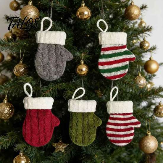 Christmas Stocking Accessory Mini Knitted Mitten Ornaments, Xmas Glove Hanging Decor, Festive Tableware Flatware Holiday Gift Tag Holders, Knit