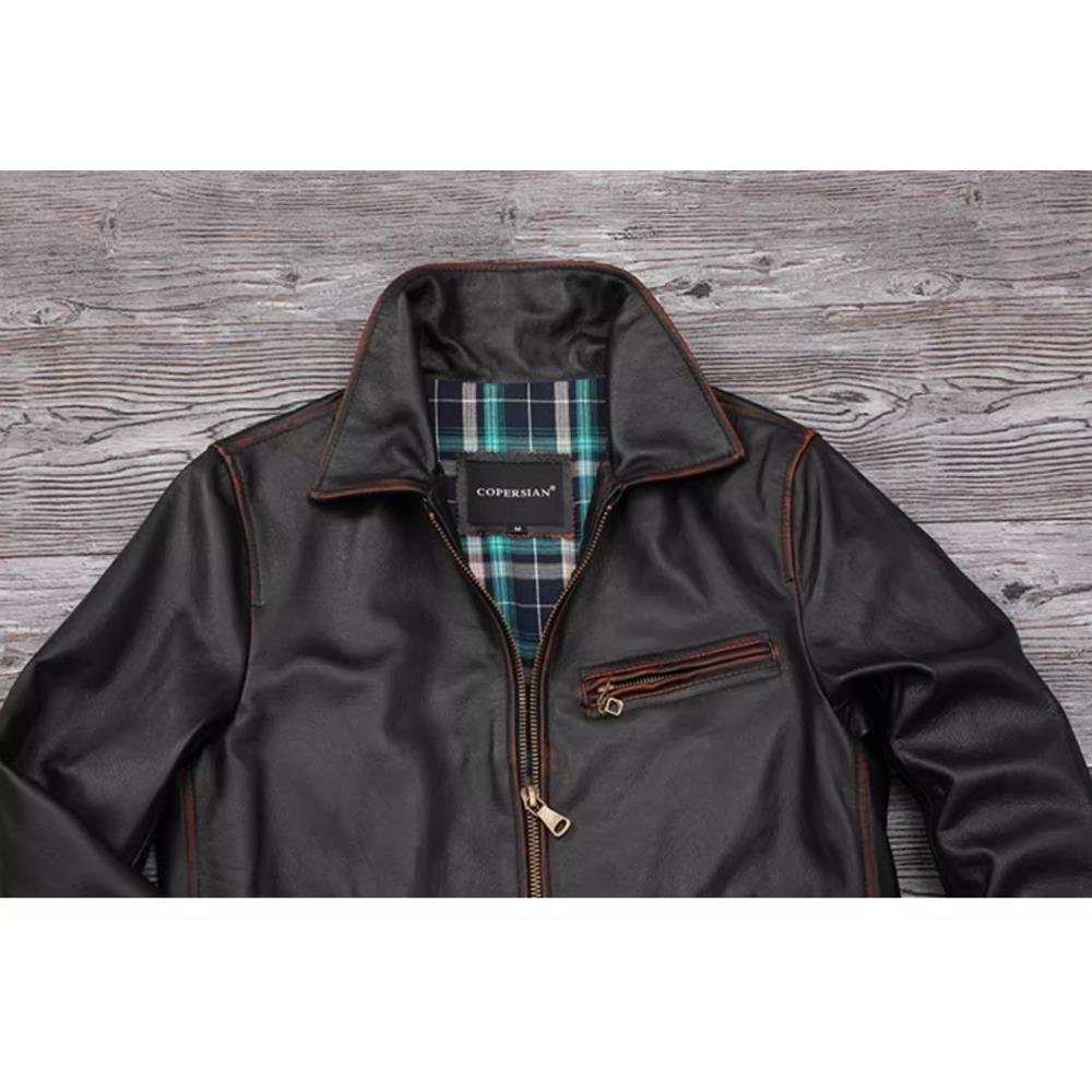 Chinese Size Genuine Cowhide Leather Men Leather Jacket Jackets Hand Edged Coat Men Leather Jacket Autumn