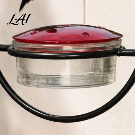 Backyard Bird Watching Supplies Metal Hanging Hummingbird Feeders for Outdoors Feeder with Red Glass Durable Iron Bath Bowl & Perch Decorative