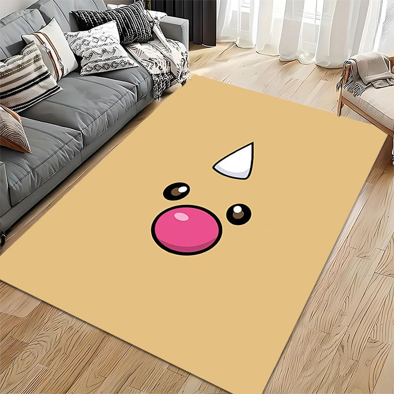 Cute Cartoon Face On Beige Carpet Suitable As a Non-slip Mat for the Living Room or Bedroom Sofa