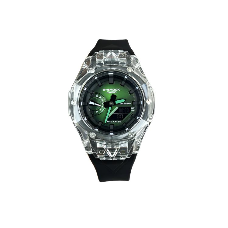 CASIO Custom Collection GA2100 Quartz Movement Fluoroelastomer Strap Watch Unisex Green Dial GA2100-7A(Watch6--) Tattoo Smoky Green