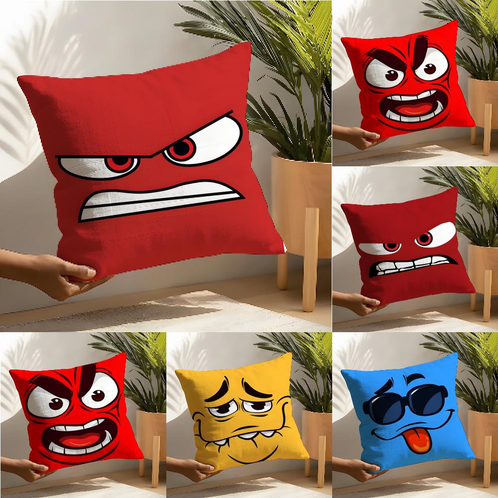 Cartoon Expressions Of Angry Eyes 2 Pillow Case Cotton Linen Fabric Square Zipper Pillowcase Home Decorative Living Room
