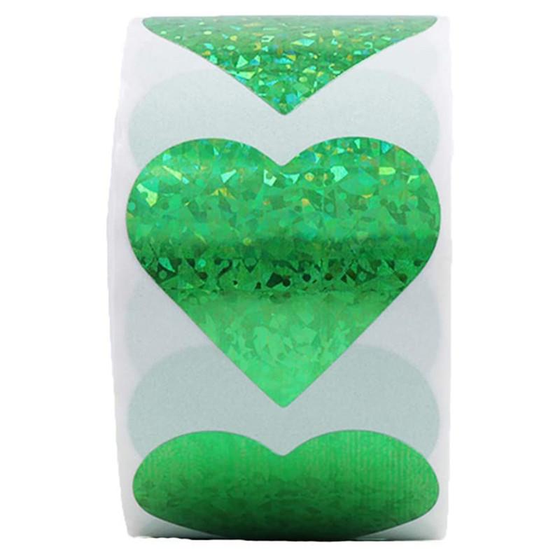 Full Set of Heart Laser Stickers - Gold, Pink, Purple, Green, Red - Self-Adhesive Valentine's Day Decoration Labels