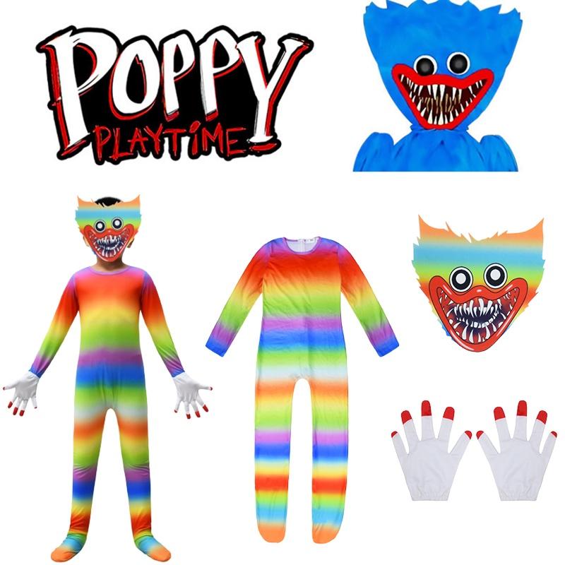 Kids Poppy Playtime Huggy Wuggy Cosplay Costume Jumpsuit Mask Halloween Suit