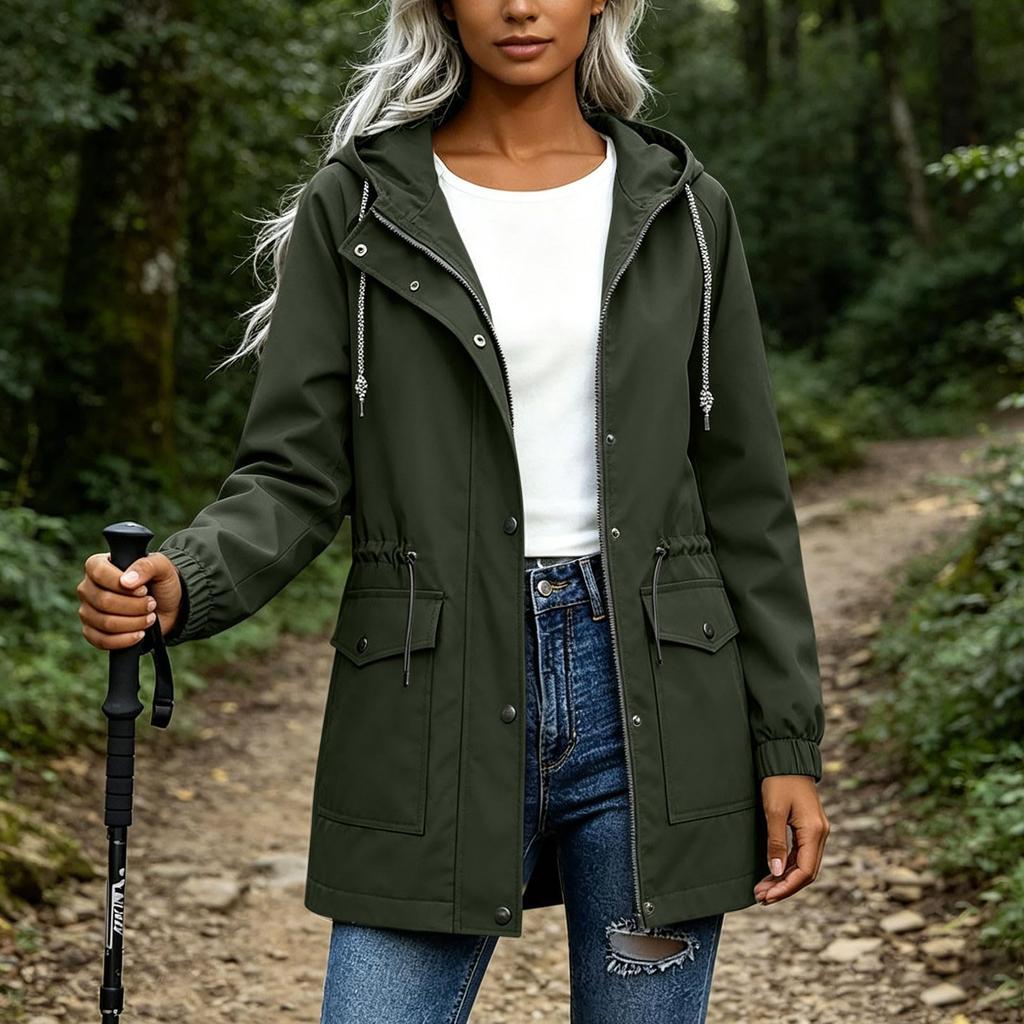 Trench da Donna con Cappuccio di Media Lunghezza Giacca Casual dalla Vestibilità Ampia per l'Uso Esterno Quotidiano