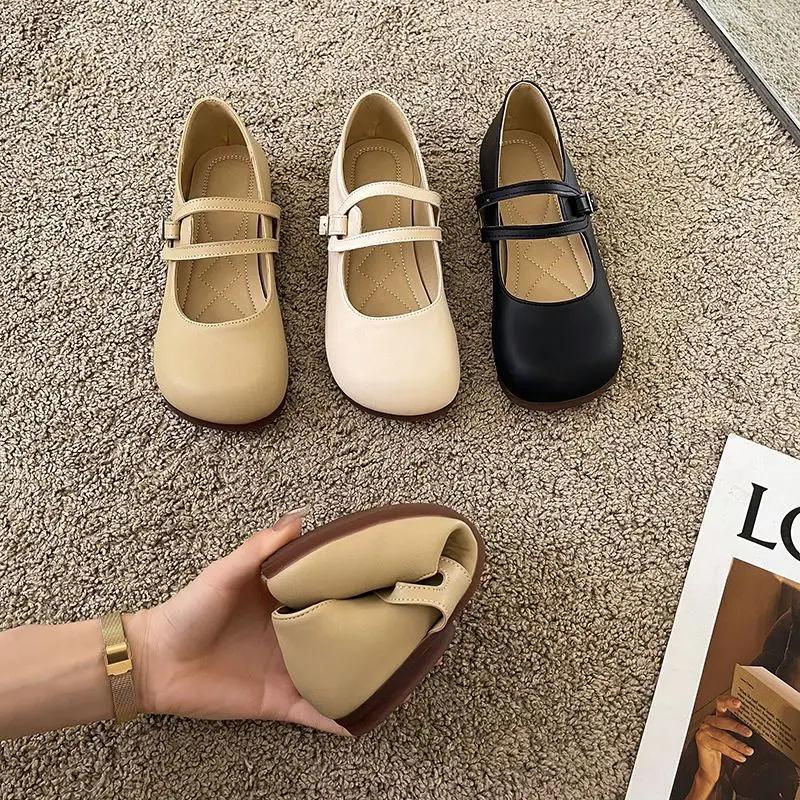 Round Toe Shoes for Women 2025 Gothic White Mary Jane Flats Ladies Summer Footwear Moccasins Black Japanese Style Lolita Cute