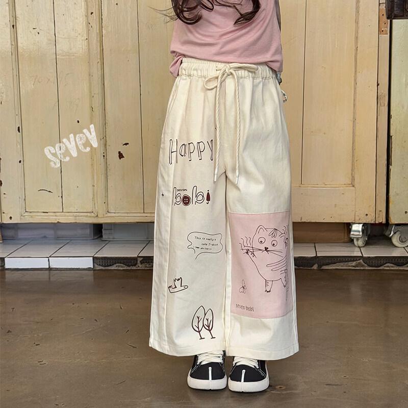 SEVEN BOBI Girls Korean Style Graffiti Casual Straight-Leg Pants 120 cm