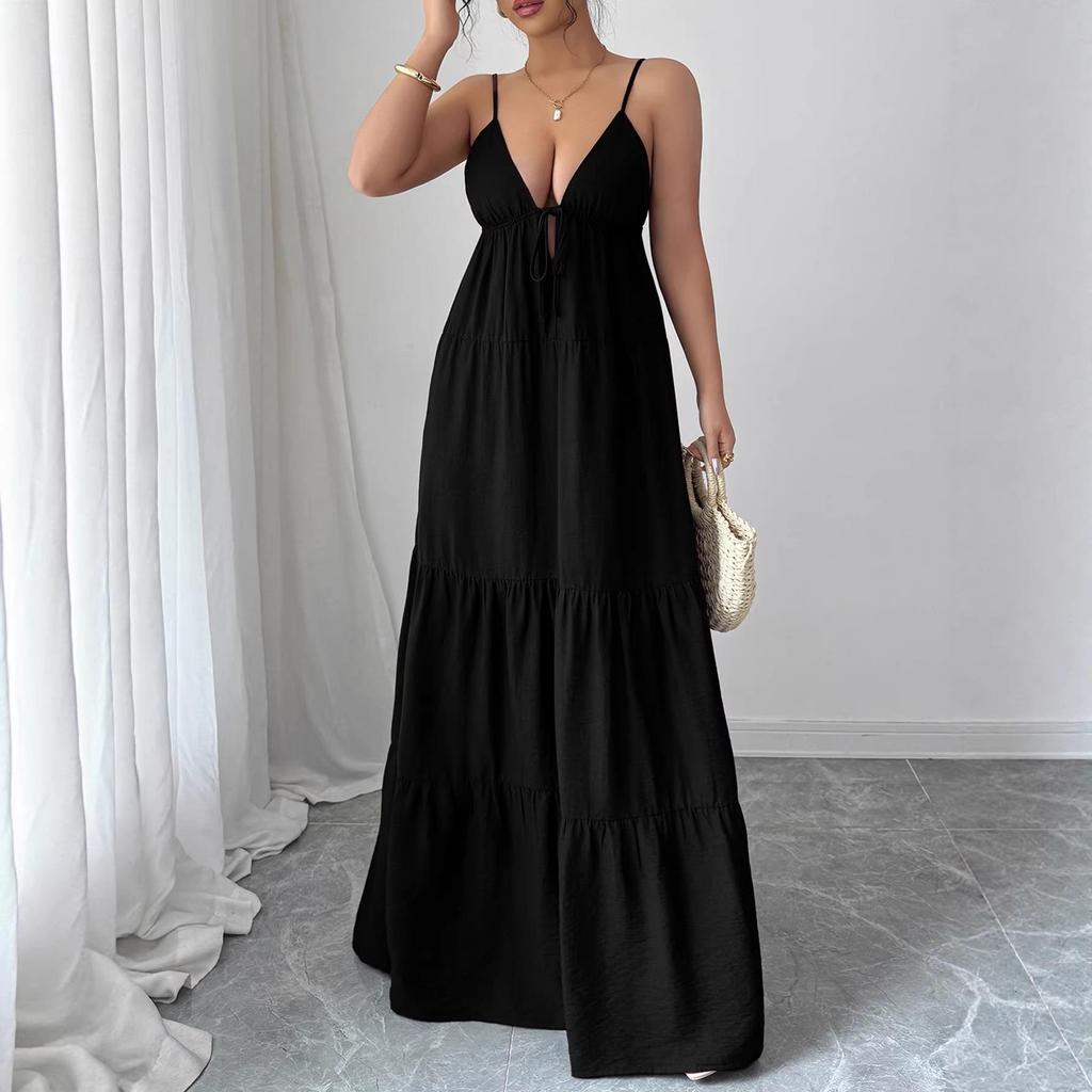 Elegant European & American Strappy Bandeau Long Dress - Autumn/Winter 2026 Women's Collection