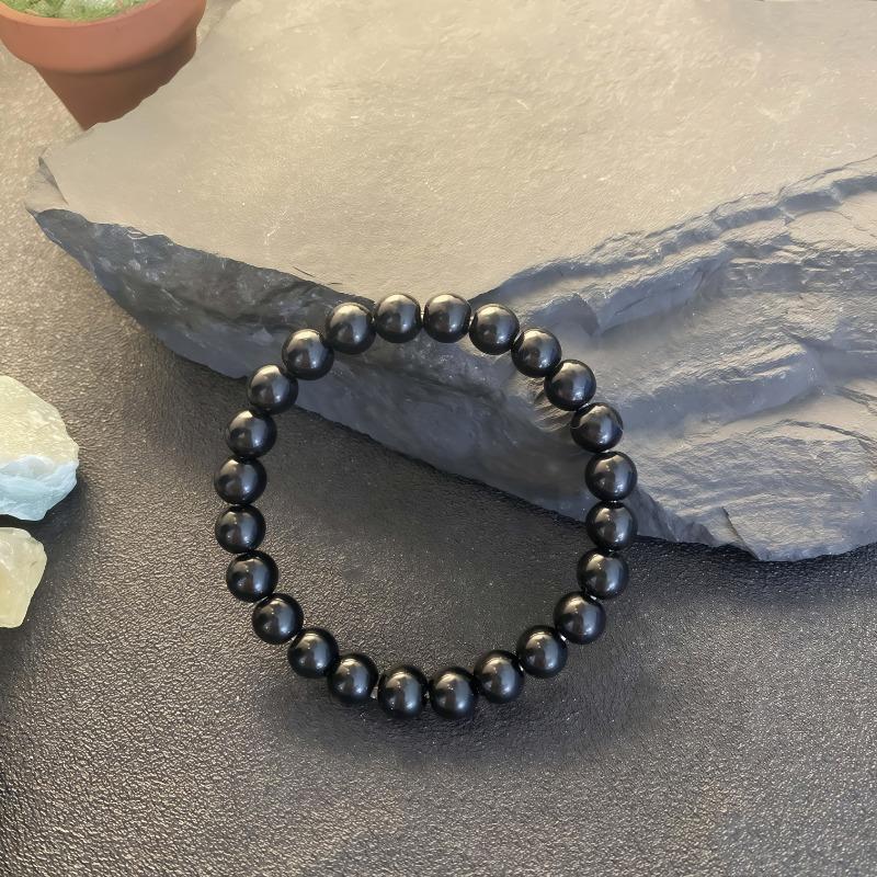 Elegant Obsidian Beaded Bracelet - Smooth Polished Natural Stone, Perfect Gift for Holiday, Mother's Day Valentine's Day