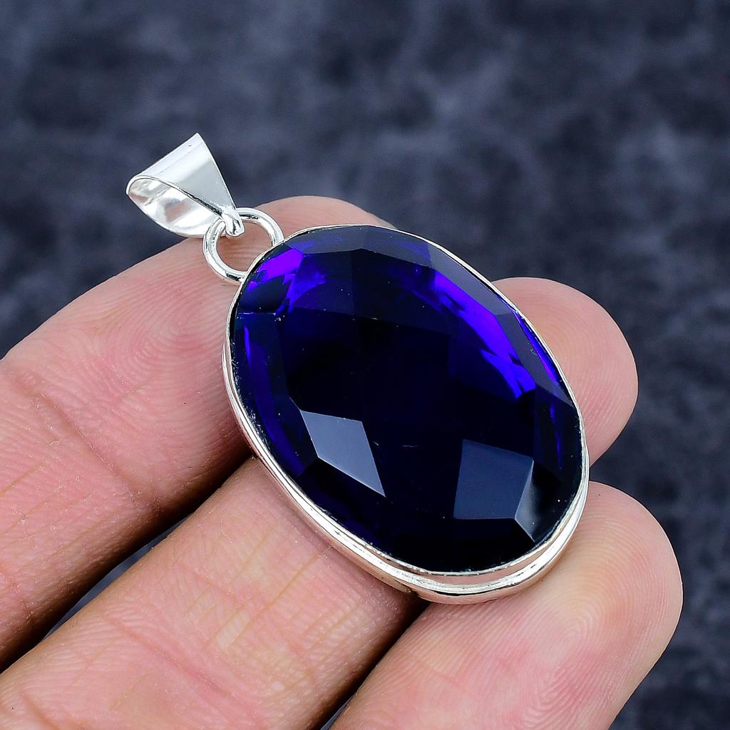 Blue Topaz Gemstone Handmade 925 Sterling Silver Jewelry Pendant 1.77" M-3251