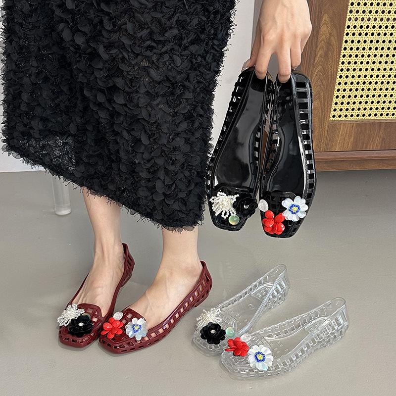 South Korea's new shoe flower jelly shoe accessories hole shoes crystal shoes decorative pink fringed flower decorative shoe buckle
