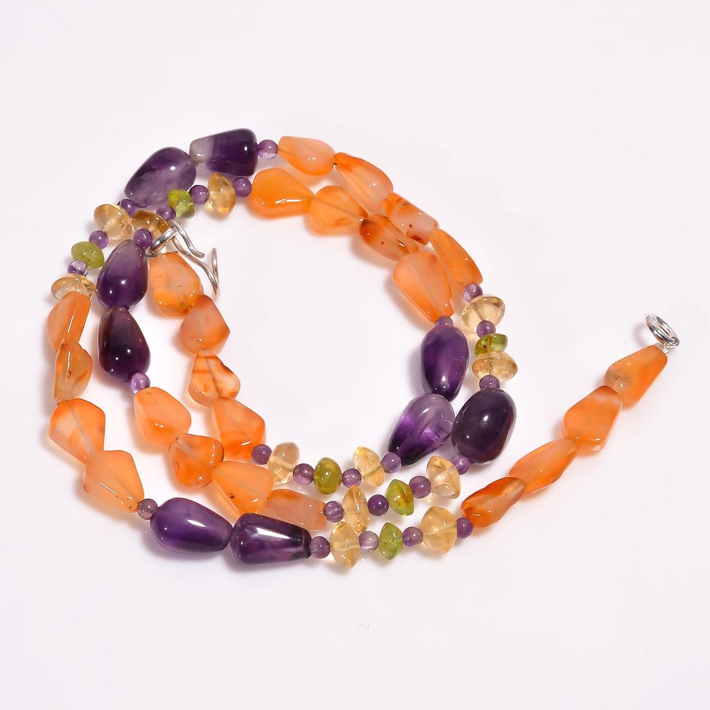 Natural Carnelian Amethyst Citrine Mix Shape Beads Necklace 3-12 mm 18" UB-8359 UB-8359