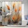 Artistic White Egret and Orange Reeds Waterproof Shower Curtain Heat Resistant Machine Washable Non-Transparent 180x180cm