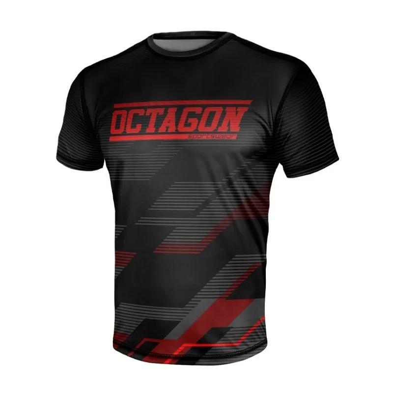 Sommer Fans Achteckig X RFA Fightwear Herren 3D-Druck Atmungsaktiv Schnelltrocknend Motorrad Sport Fitness Kurzarm T-Shirt