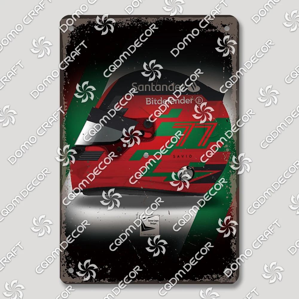 Vintage F Racer Helmet Metal Tin Sign Wall Art Decor  Sport Car Helmets Poster Plaque for Garage Racing Club Bar Pub Home