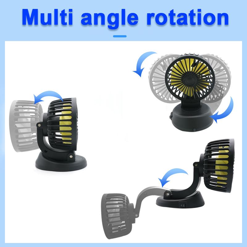 360° Adjustable Car Fan with 1/2/3 Heads Electric Air Circulator USB/12V/24V Silent Fan for Home Desk Office Car RV Truck
