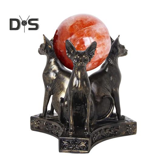 Faux Crystal Ball Display Stand Black Cat Animal Hand Holder Resin Statue Sculpture Home Office Bookshelf Desktop Decoration Ornament