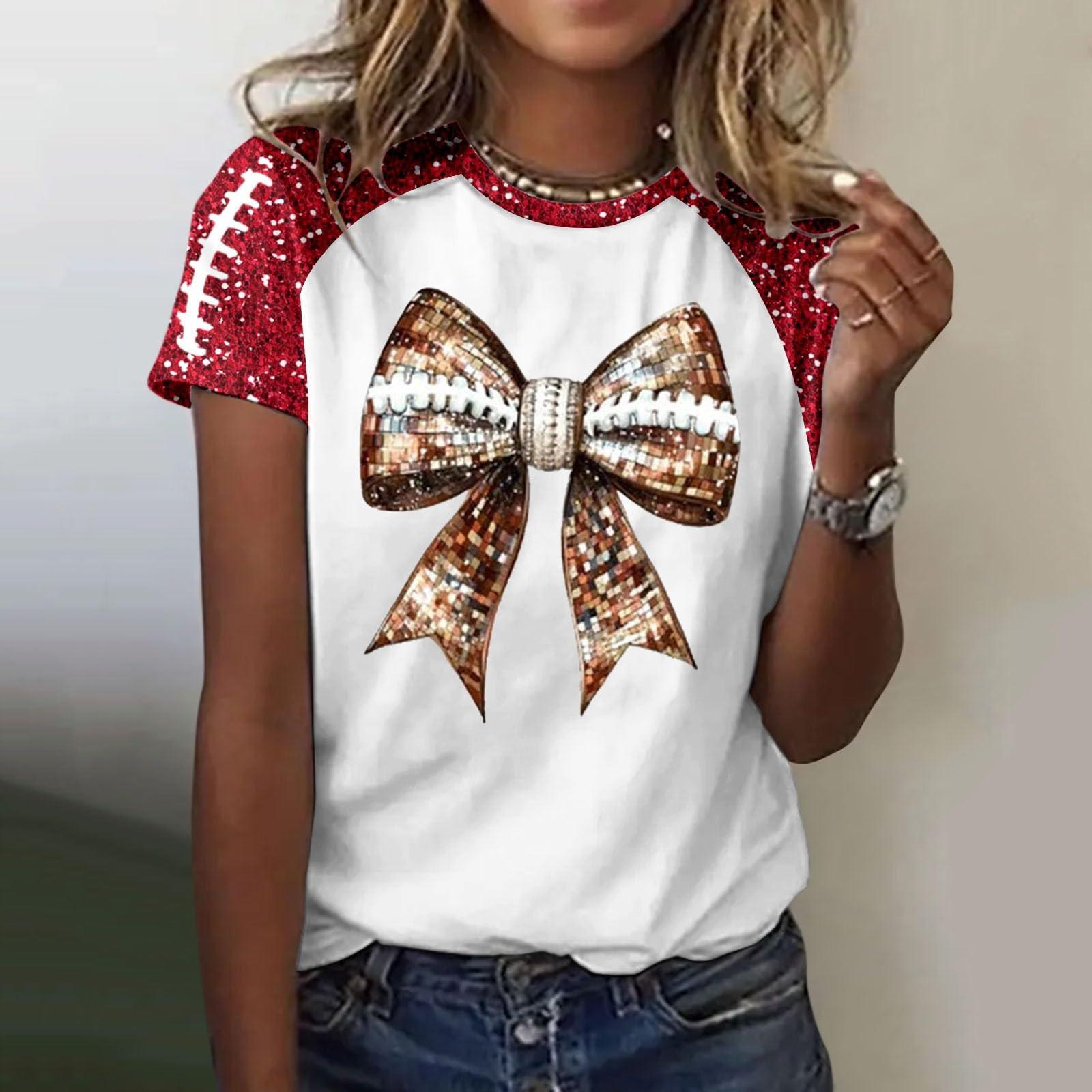 

Женская мода повседневный топ с круглым вырезом и коротким рукавом с принтом XXL красный