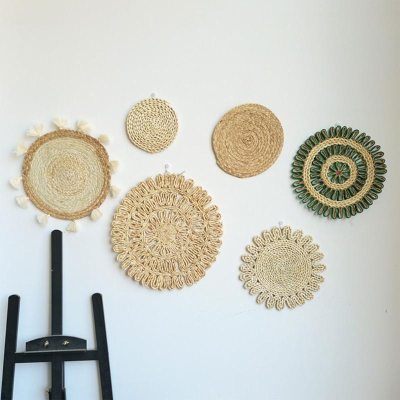 Hangings Weave Plate Wall Decorations Straw Rattan Round Basket Decorations